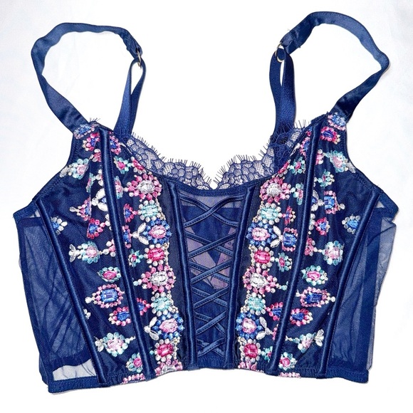 NWT Victoria's Secret Dream Angels Jeweled Unlined Embroidered Satin Corset SZ S - Picture 2 of 9